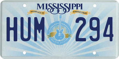 MS license plate HUM294