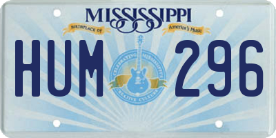 MS license plate HUM296