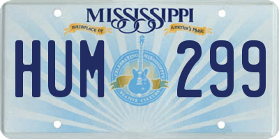 MS license plate HUM299