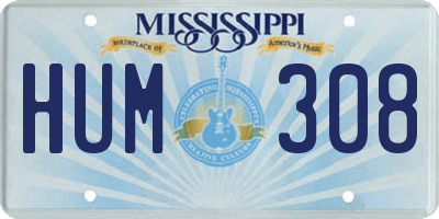 MS license plate HUM308