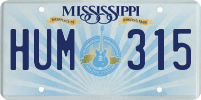 MS license plate HUM315