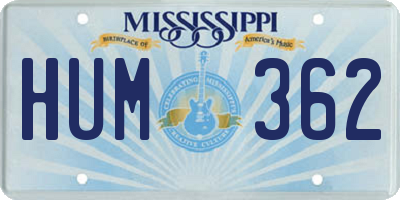 MS license plate HUM362
