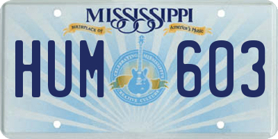 MS license plate HUM603