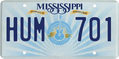 MS license plate HUM701