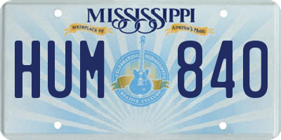 MS license plate HUM840