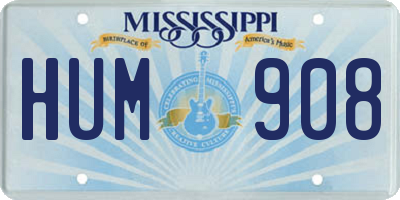 MS license plate HUM908