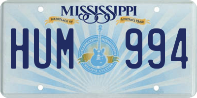MS license plate HUM994