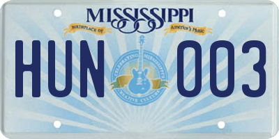 MS license plate HUN003