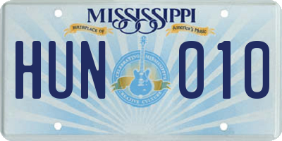 MS license plate HUN010