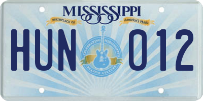 MS license plate HUN012