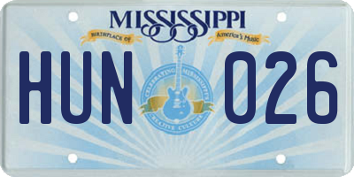 MS license plate HUN026