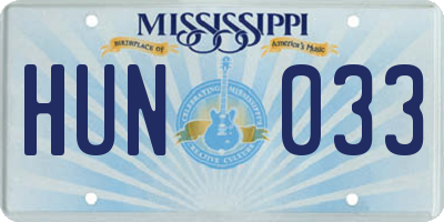 MS license plate HUN033