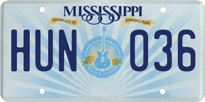 MS license plate HUN036