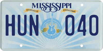 MS license plate HUN040