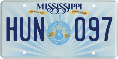 MS license plate HUN097