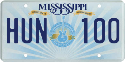 MS license plate HUN100