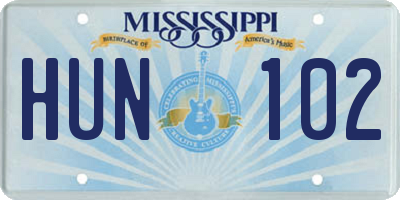 MS license plate HUN102
