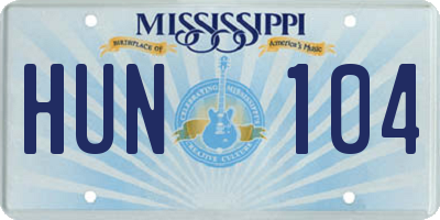 MS license plate HUN104