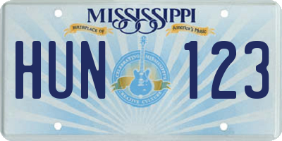 MS license plate HUN123