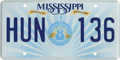 MS license plate HUN136