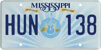 MS license plate HUN138