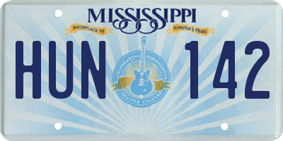MS license plate HUN142