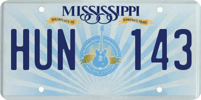 MS license plate HUN143