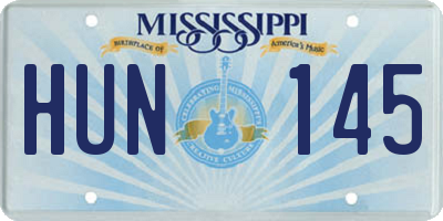 MS license plate HUN145