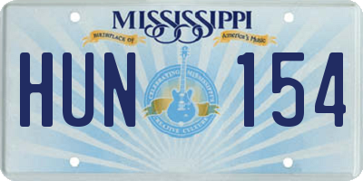 MS license plate HUN154