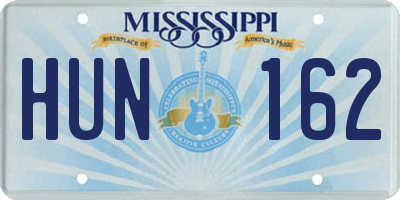 MS license plate HUN162