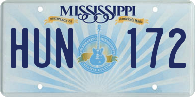 MS license plate HUN172