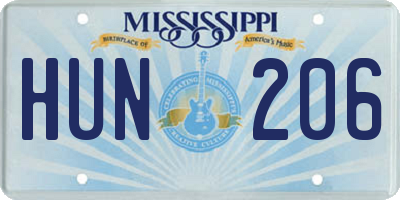 MS license plate HUN206