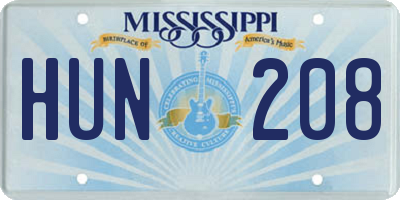 MS license plate HUN208