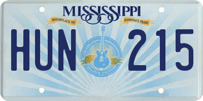 MS license plate HUN215