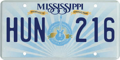 MS license plate HUN216