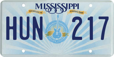 MS license plate HUN217