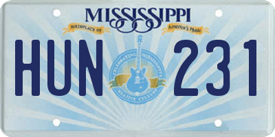 MS license plate HUN231