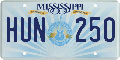 MS license plate HUN250