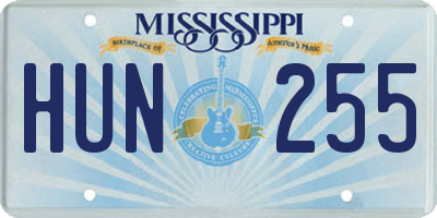 MS license plate HUN255