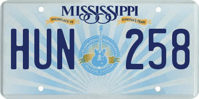 MS license plate HUN258