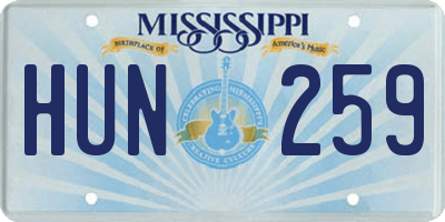 MS license plate HUN259