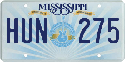 MS license plate HUN275