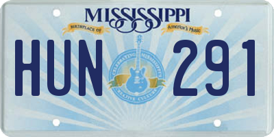 MS license plate HUN291