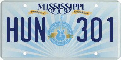 MS license plate HUN301