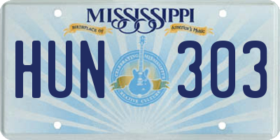 MS license plate HUN303