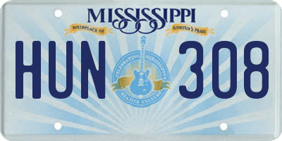 MS license plate HUN308