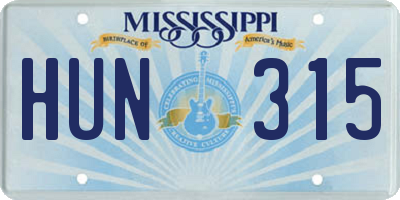 MS license plate HUN315