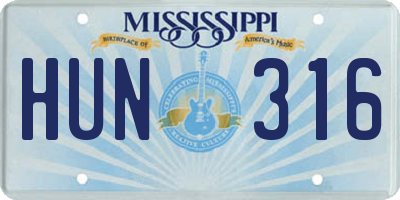 MS license plate HUN316