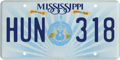 MS license plate HUN318
