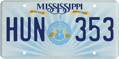 MS license plate HUN353